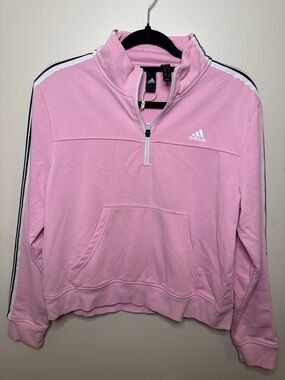 Adidas Light Pink Quarter-Zip Pullover with Sleeve Stripes
